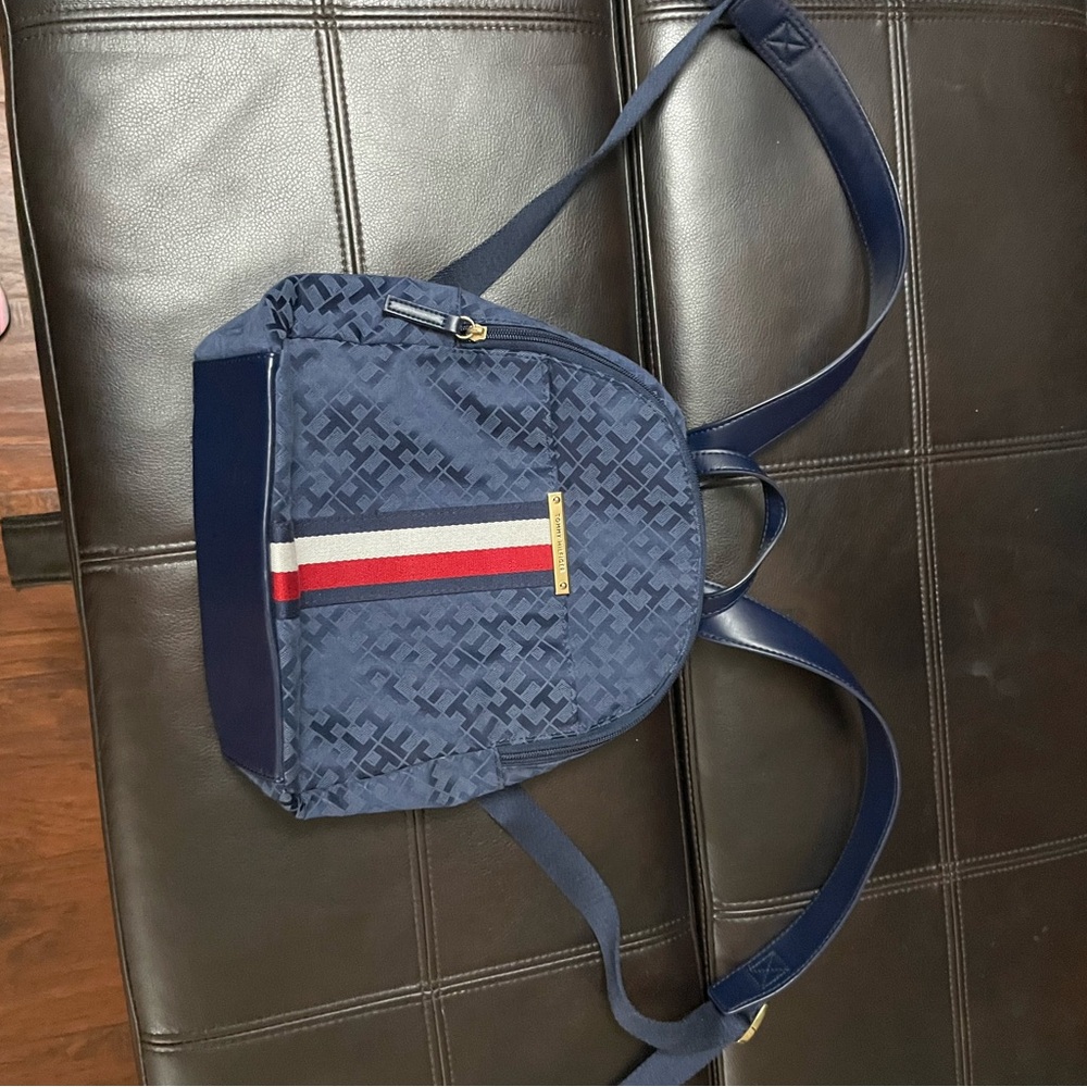 Tommy Hilfiger Navy Blue Backpack with Red and White Stripe